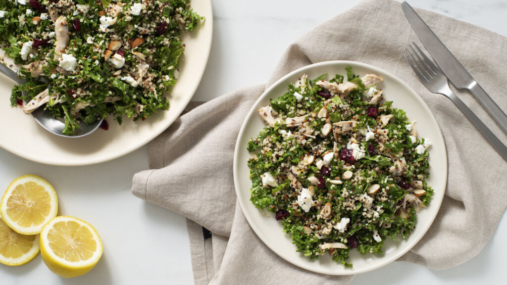 Kale and quinoa power salad with chicken