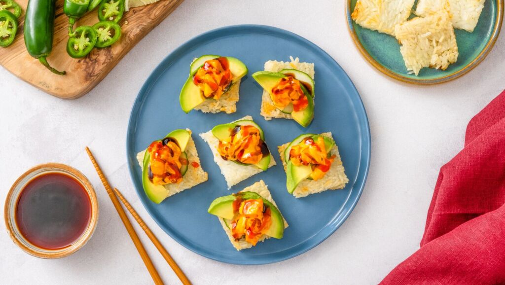 crispy rice with spicy shrimp salad