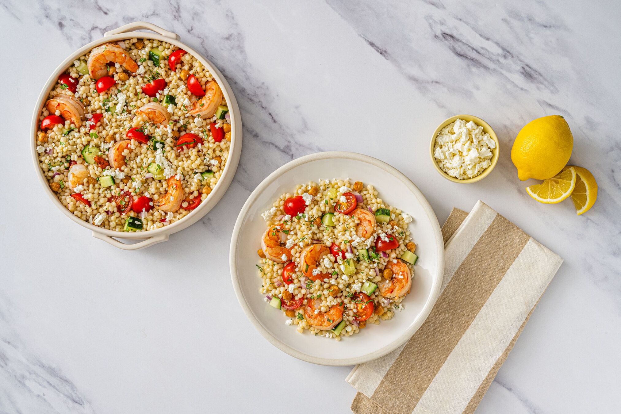 Shrimp summer pearl couscous salad