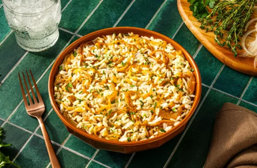 caramelized onion and miso rice stuffing served in a plate