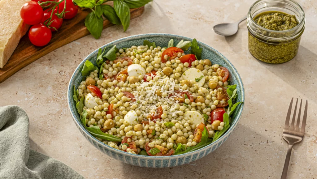 pesto pearl couscous salad